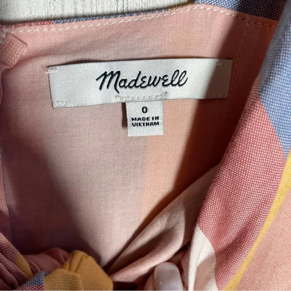 MADEWELL DRESS SIZE 0 STRIPED FRONT TIE CUTOUT MIDI BLUE PINK YELLOW SHE… - Picture 5 of 13